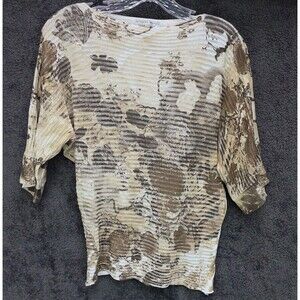 Womens Alberto Makali Blouse Brown Beige Ribbed Texture Top Shirt Size S Small